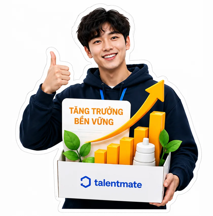 Chuyên viên Talentmate giơ ngón cái với biểu đồ đi lên: tăng trưởng bền vững