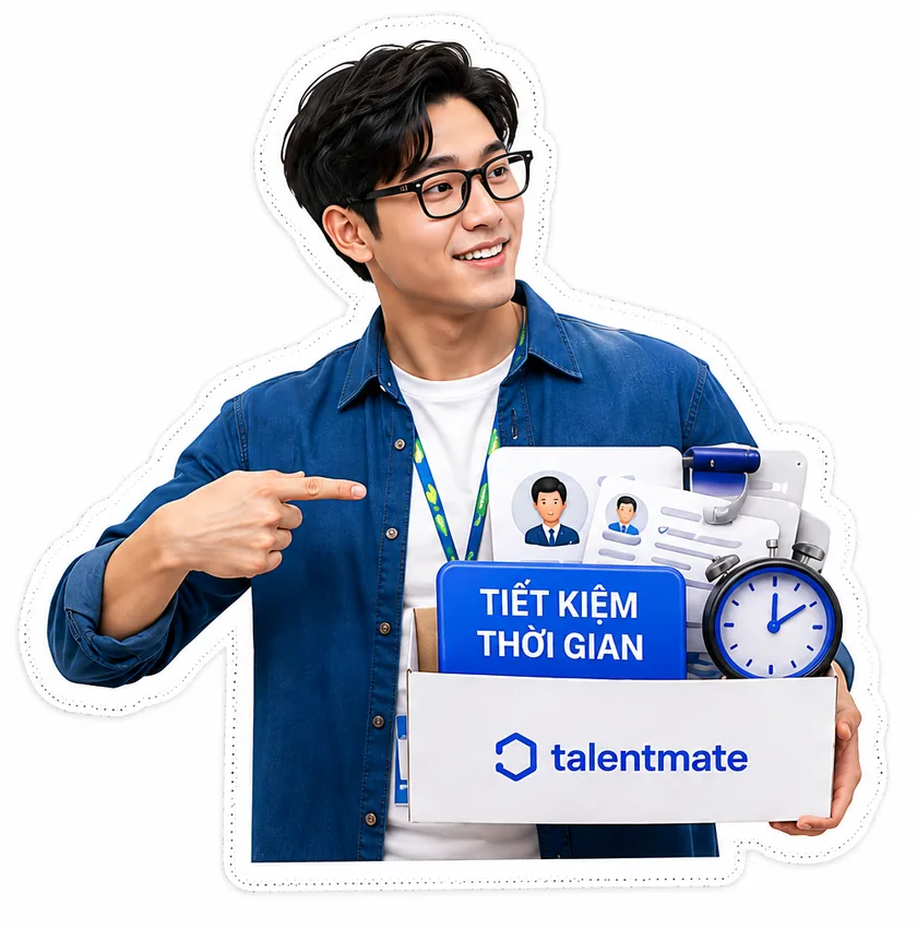 Chuyên viên Talentmate chỉ vào thùng hồ sơ có đồng hồ: tiết kiệm thời gian