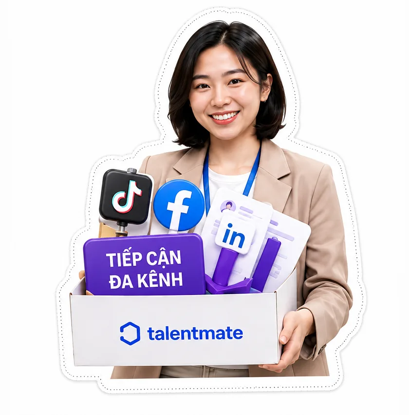 Chuyên viên nữ Talentmate với biểu tượng TikTok, Facebook, LinkedIn: tiếp cận đa kênh