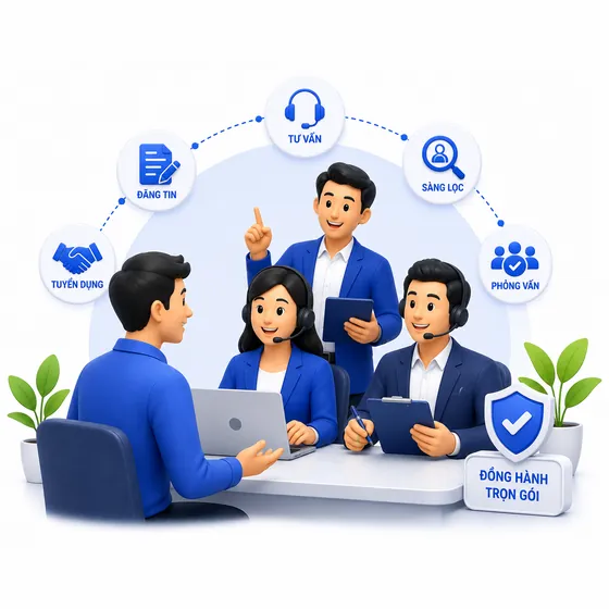 Minh họa đội ngũ đồng hành trọn gói quy trình tuyển dụng